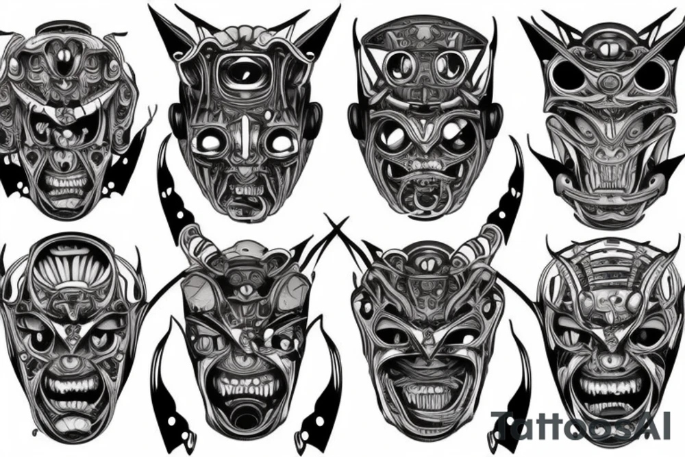 Robotic demon head symmetrical tattoo idea
