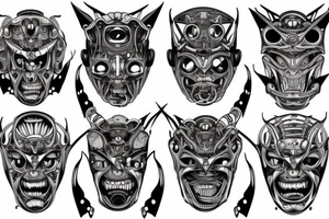 Robotic demon head symmetrical tattoo idea