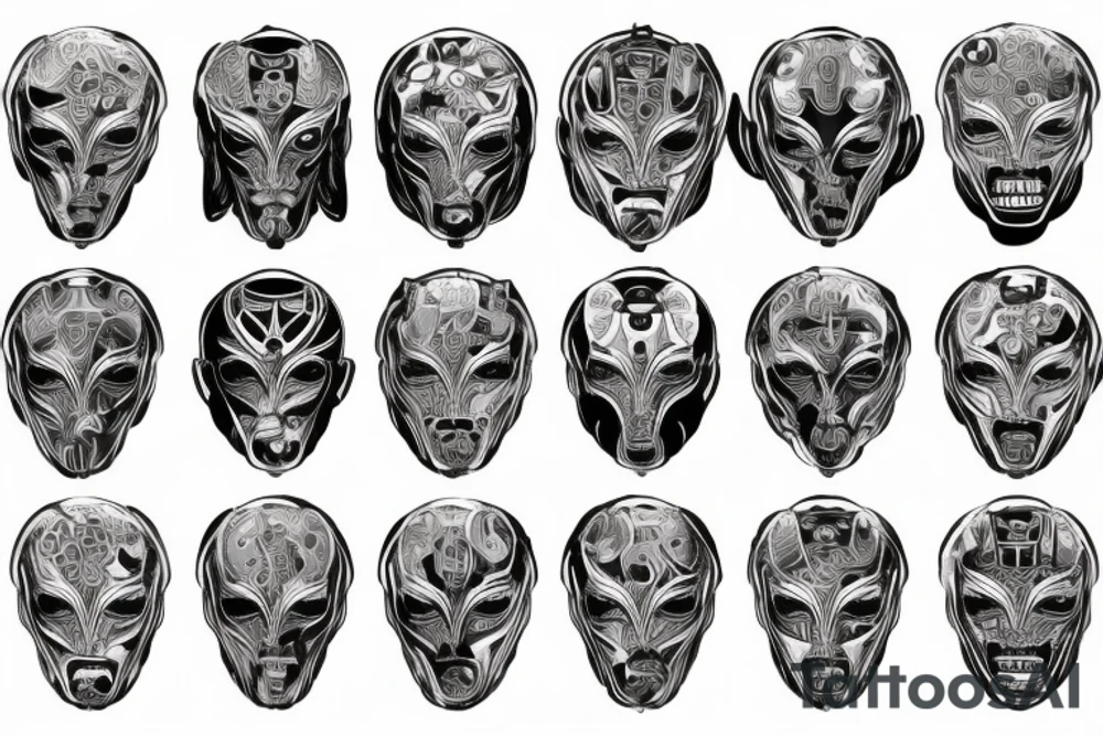 Robotic demon head symmetrical tattoo idea