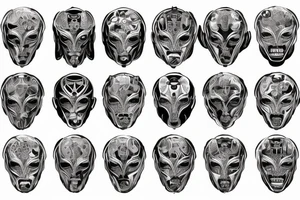 Robotic demon head symmetrical tattoo idea
