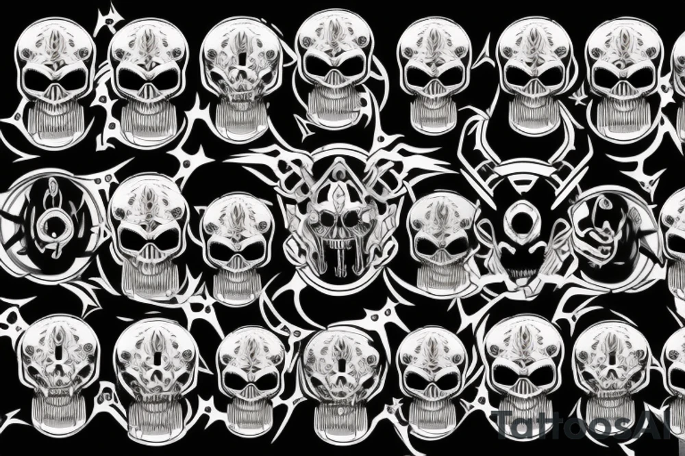 Robotic demon skull symmetrical tattoo idea