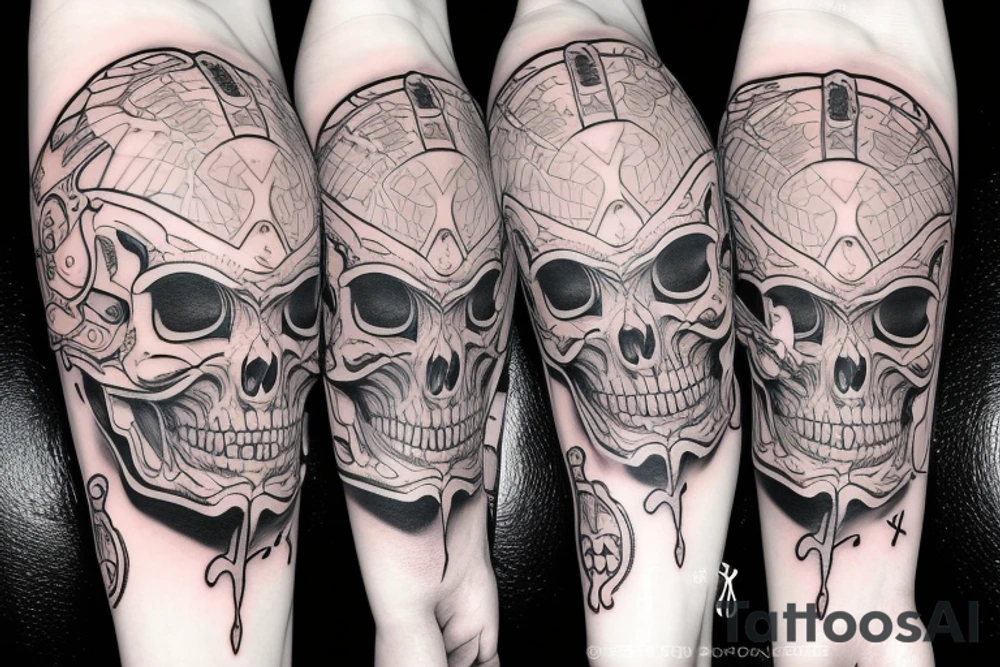 Robotic demon skull symmetrical tattoo idea