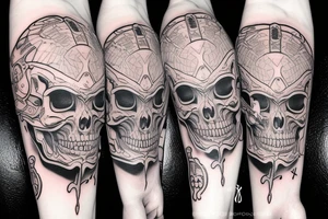 Robotic demon skull symmetrical tattoo idea