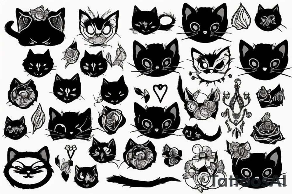 black cat with gothic style tattoo idea