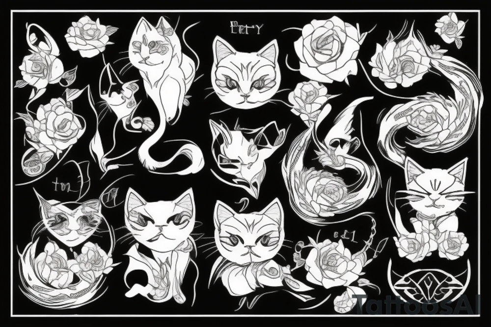 black cat with gothic style tattoo idea