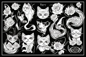black cat with gothic style tattoo idea