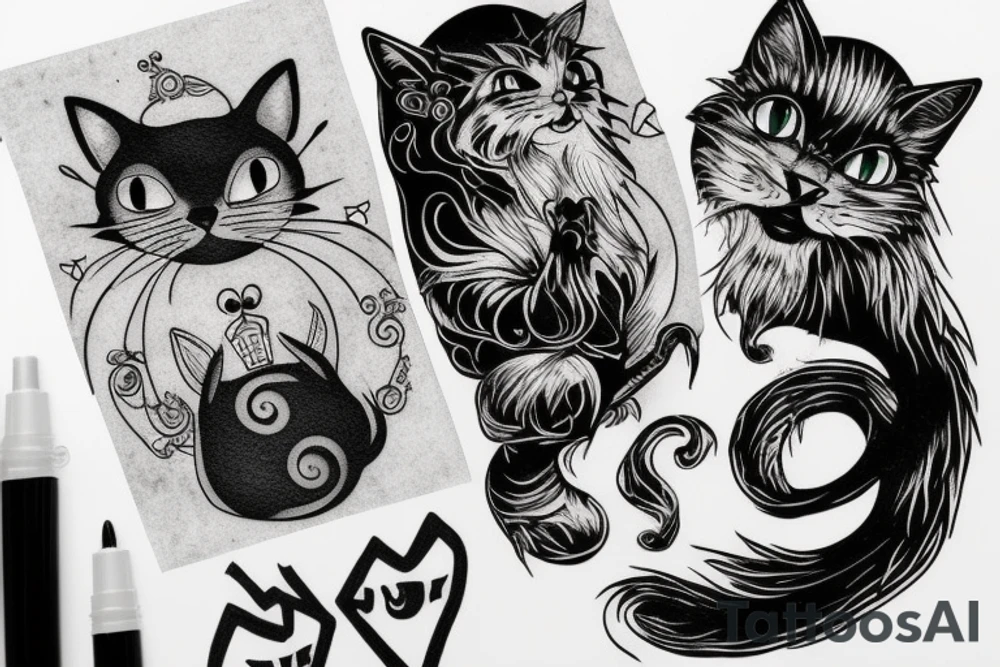 black gothic cat tattoo idea