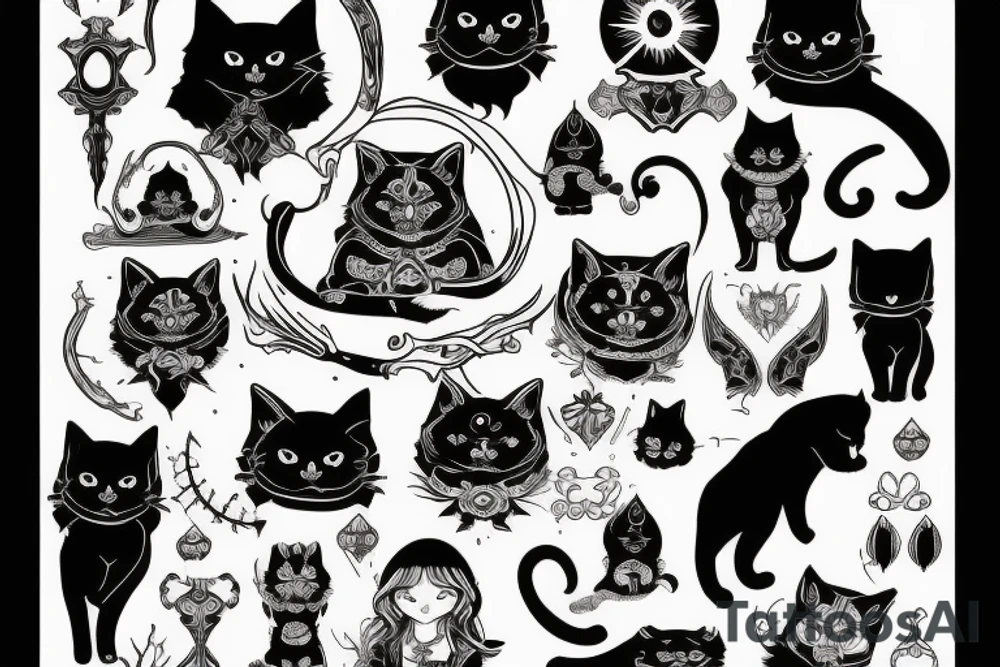 black gothic cat tattoo idea