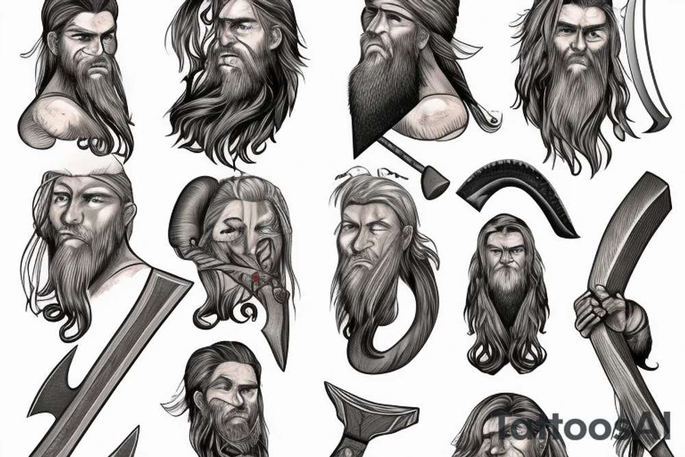 Viking with a long beard holding an axe tattoo idea