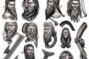 Viking with a long beard holding an axe tattoo idea