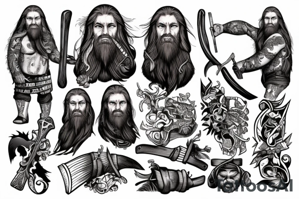 Viking with a long beard holding an axe tattoo idea