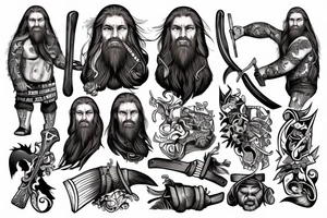 Viking with a long beard holding an axe tattoo idea