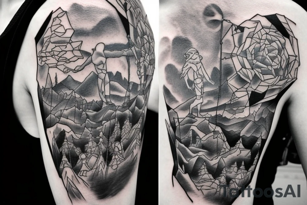 climber climbing the mountain tattoo idea