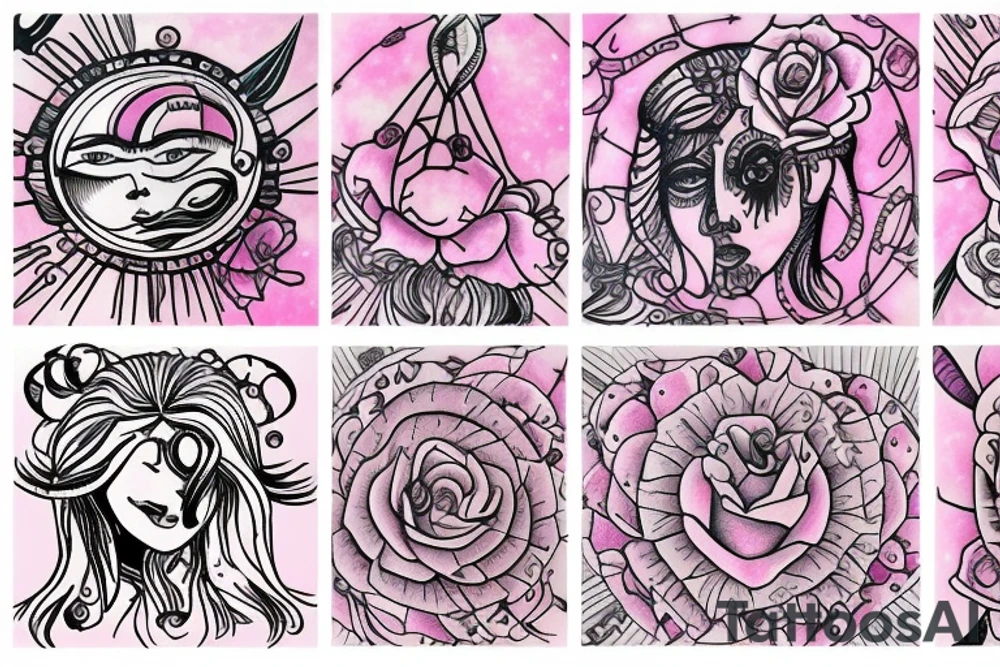 Libra zodiac, cosmos flower, rose quartz, pink tattoo idea