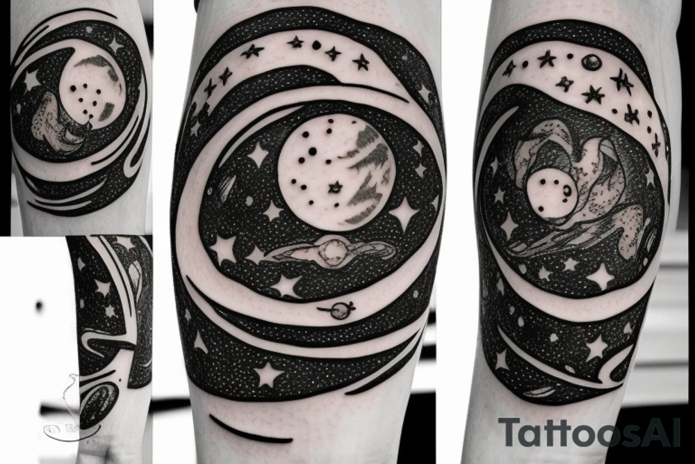 Sketch of the Moon with stars detailed tattoo idea