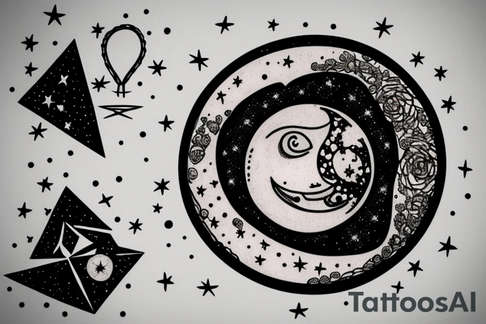 Sketch of the Moon with stars detailed tattoo idea