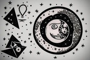 Sketch of the Moon with stars detailed tattoo idea