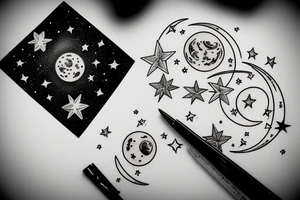 Sketch of the Moon with stars detailed tattoo idea