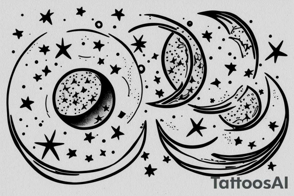 Sketch of the Moon with stars detailed tattoo idea