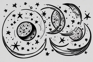 Sketch of the Moon with stars detailed tattoo idea