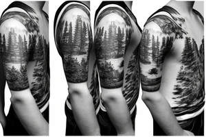 nature sleeve with trees mountains and animals tattoo idea