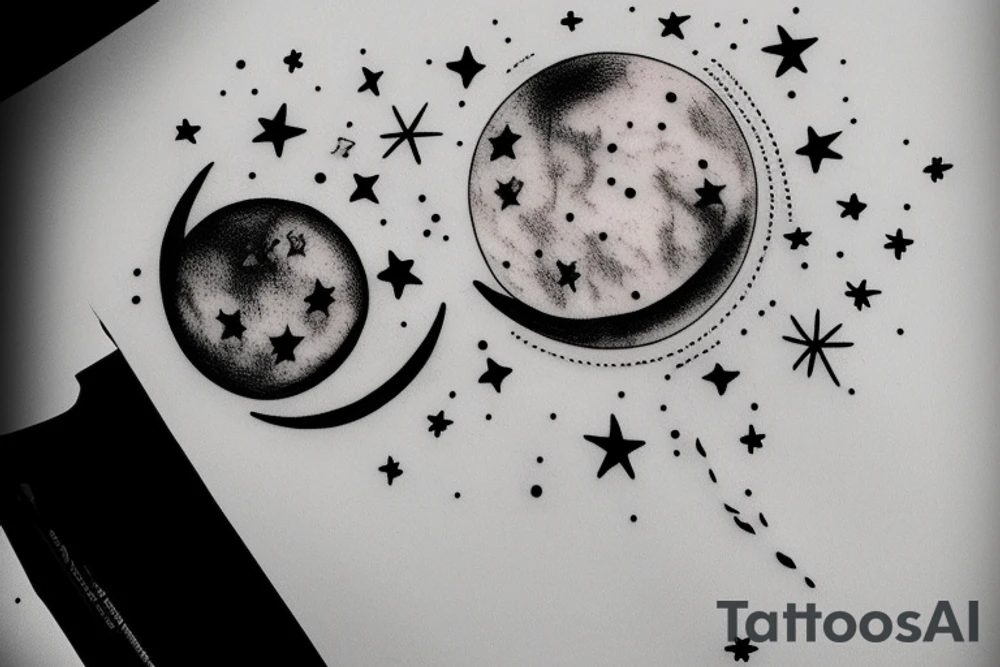 Sketch of the Moon with stars detailed tattoo idea