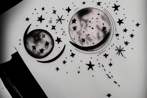 Sketch of the Moon with stars detailed tattoo idea