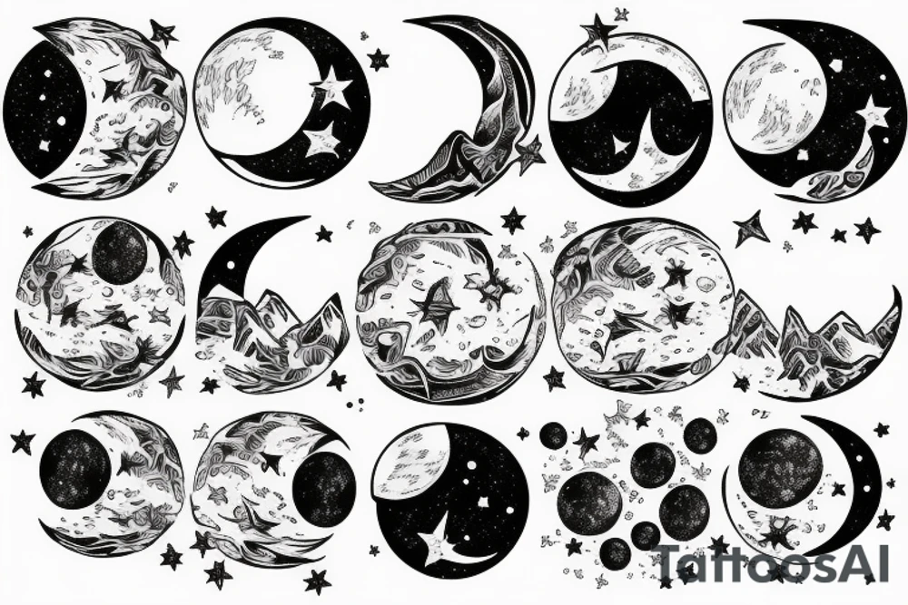 Sketch of the Moon with stars detailed tattoo idea