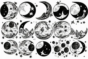Sketch of the Moon with stars detailed tattoo idea