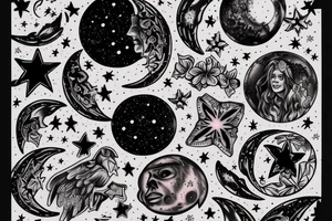 Sketch of the Moon with stars detailed tattoo idea