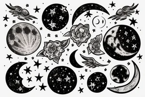 Sketch of the Moon with stars detailed tattoo idea
