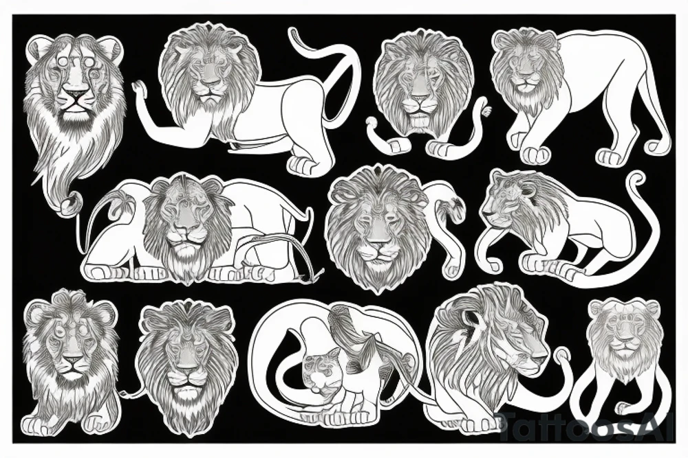 Pride of five lions 2 adults a teen lion a teen lioness and a baby lioness tattoo idea