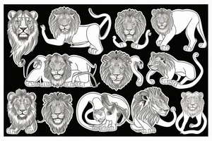 Pride of five lions 2 adults a teen lion a teen lioness and a baby lioness tattoo idea