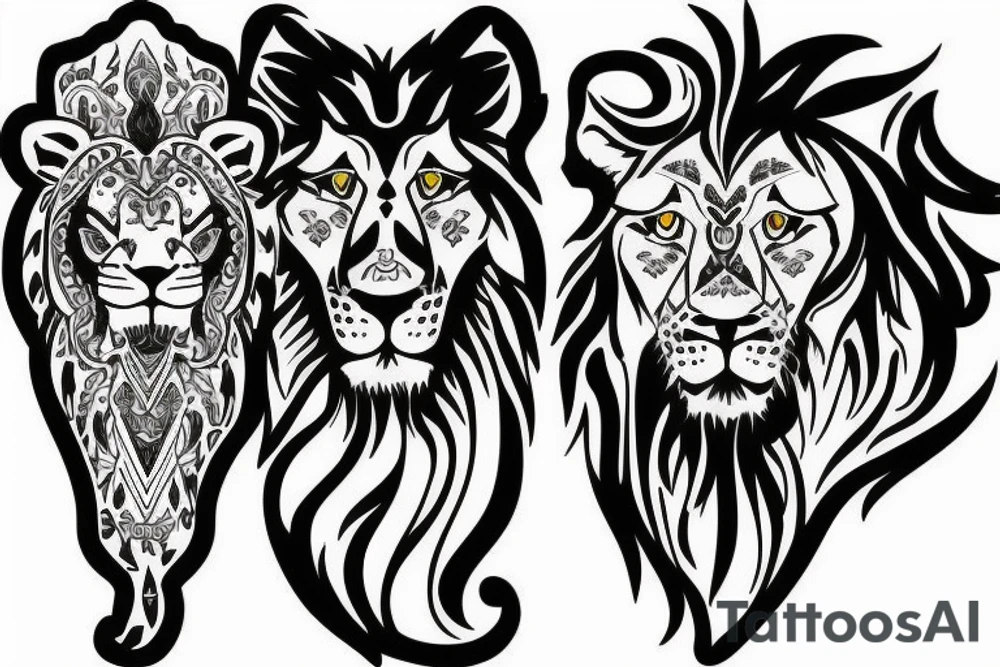 Pride of five lions 2 adults a teen lion a teen lioness and a baby lioness tattoo idea