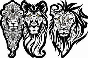 Pride of five lions 2 adults a teen lion a teen lioness and a baby lioness tattoo idea
