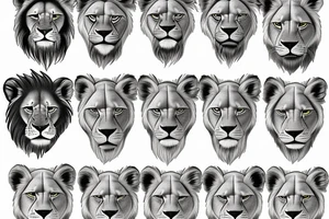 Pride of five lions 2 adults a teen lion a teen lioness and a baby lioness tattoo idea