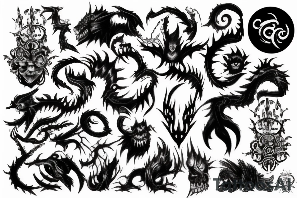 dark monster tattoo back tattoo idea