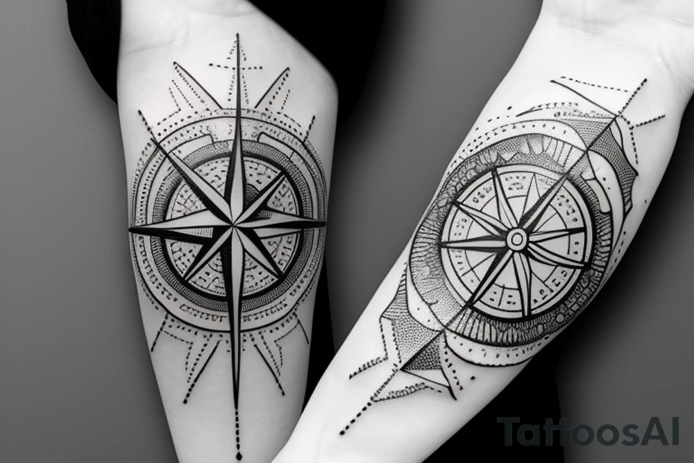 pretty compass with sparkling light tattoo idea