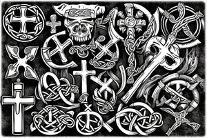 Underwater graveyard of the Vikings, around weapons and Celtic crosses tattoo idea