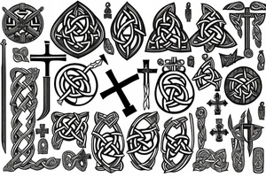 Underwater graveyard of the Vikings, around weapons and Celtic crosses tattoo idea