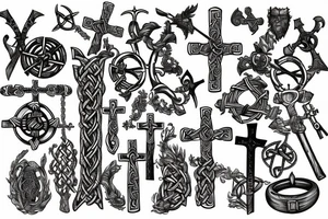 Underwater graveyard of the Vikings, around weapons and Celtic crosses tattoo idea