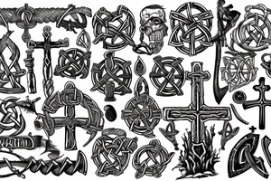 Underwater graveyard of the Vikings, around weapons and Celtic crosses tattoo idea