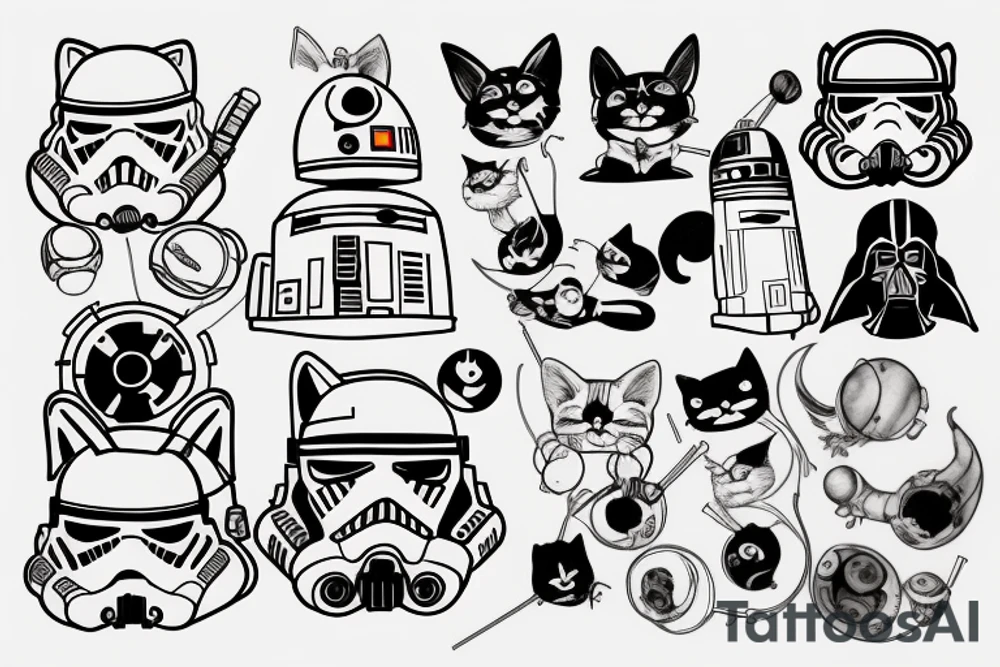 a cute cat in the image of a star wars character tattoo idea