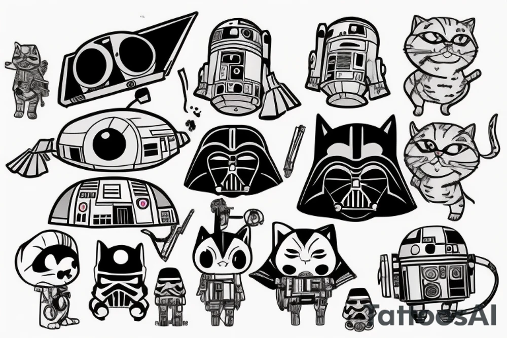 a cute cat in the image of a star wars character tattoo idea