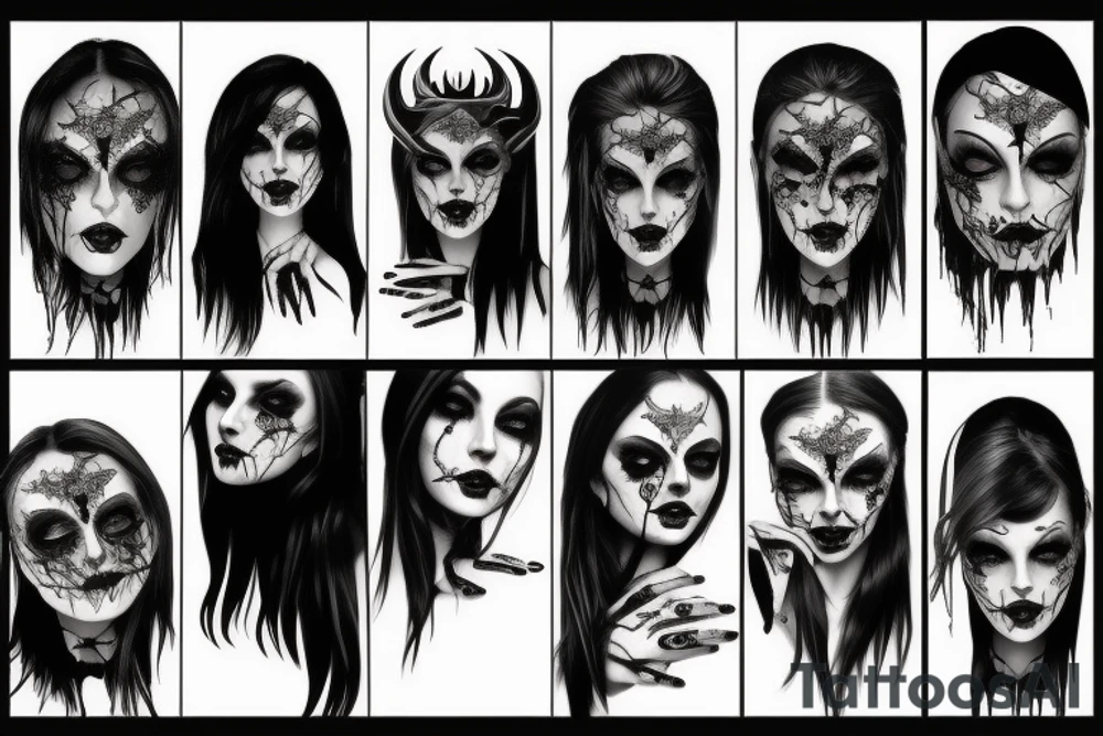 Scary girl in a dark Gothic style tattoo idea