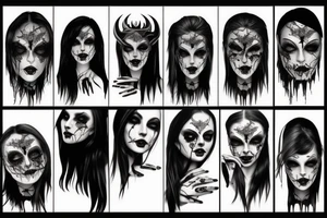 Scary girl in a dark Gothic style tattoo idea