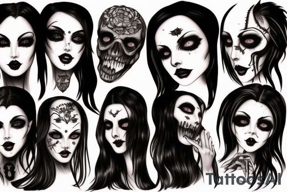 Scary girl in a dark Gothic style tattoo idea