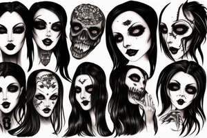 Scary girl in a dark Gothic style tattoo idea