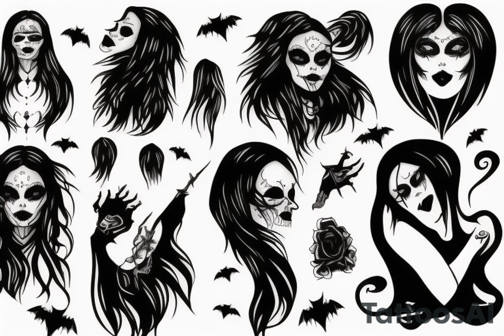 Scary girl in a dark Gothic style tattoo idea