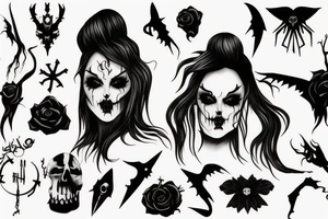 Scary girl in a dark Gothic style tattoo idea
